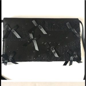 NWT Satin Lace Beaded Evening Clutch. Black